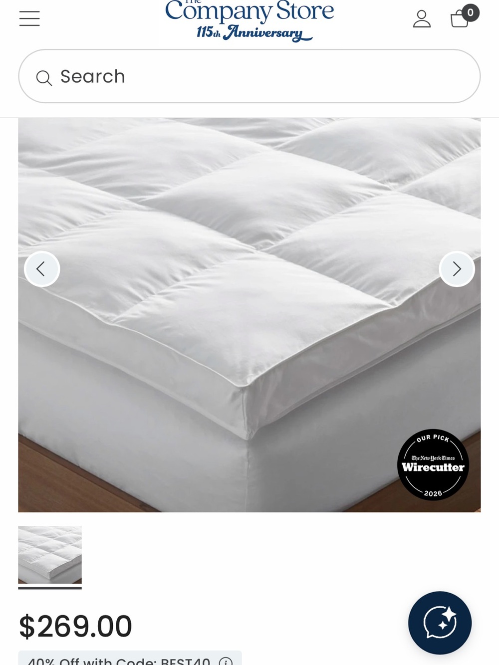 Used once- The Company Store White Quilted Plush Mattress Topper- 4 inch-